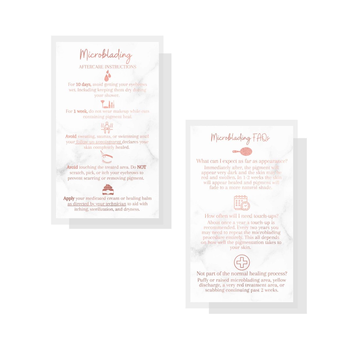 Microblading Aftercare Cards | 50 Pack | 3.5x2" Disposable Care Instructions | Rose Gold Glitter Marble Design - görsel 3