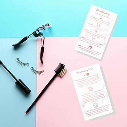 Microblading Aftercare Cards | 50 Pack | 3.5x2" Disposable Care Instructions | Rose Gold Glitter Marble Design