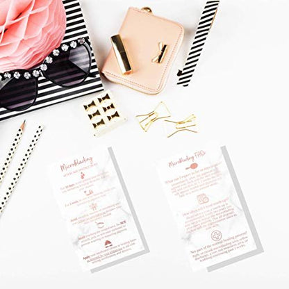 Microblading Aftercare Cards | 50 Pack | 3.5x2" Disposable Care Instructions | Rose Gold Glitter Marble Design