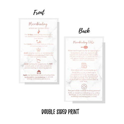 Microblading Aftercare Cards | 50 Pack | 3.5x2" Disposable Care Instructions | Rose Gold Glitter Marble Design