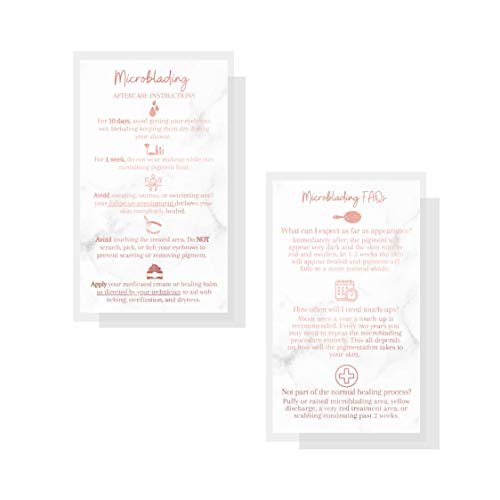 Microblading Aftercare Cards | 50 Pack | 3.5x2" Disposable Care Instructions | Rose Gold Glitter Marble Design - görsel 4