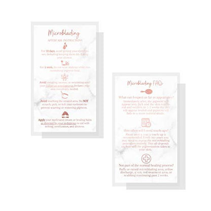 Microblading Aftercare Cards | 50 Pack | 3.5x2" Disposable Care Instructions | Rose Gold Glitter Marble Design