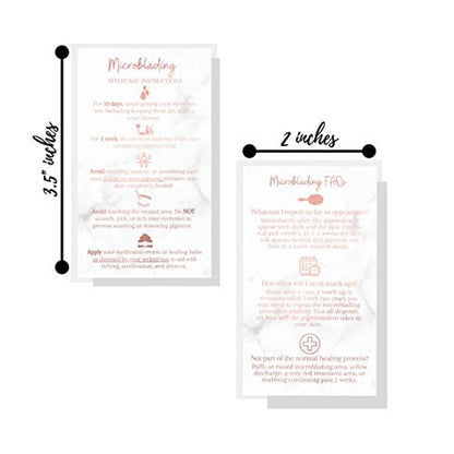 Microblading Aftercare Cards | 50 Pack | 3.5x2" Disposable Care Instructions | Rose Gold Glitter Marble Design