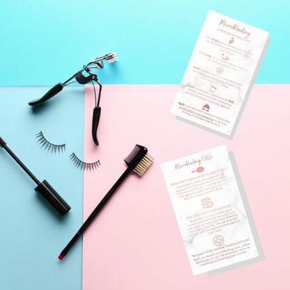 Microblading Aftercare Cards | 50 Pack | 3.5x2" Disposable Care Instructions | Rose Gold Glitter Marble Design