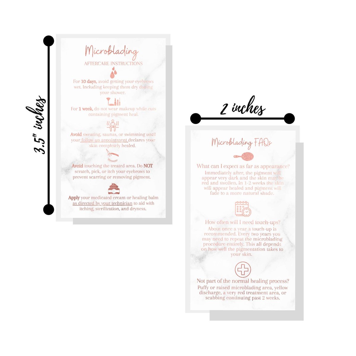 Microblading Aftercare Cards | 50 Pack | 3.5x2" Disposable Care Instructions | Rose Gold Glitter Marble Design - görsel 5