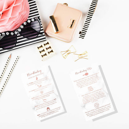Microblading Aftercare Cards | 50 Pack | 3.5x2" Disposable Care Instructions | Rose Gold Glitter Marble Design
