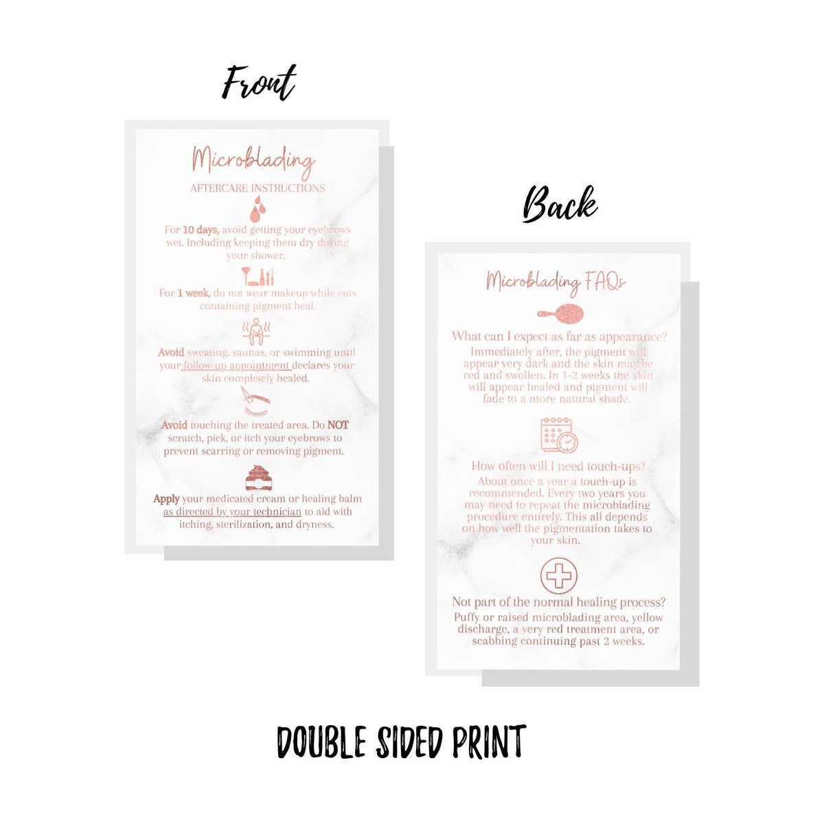 Microblading Aftercare Cards | 50 Pack | 3.5x2" Disposable Care Instructions | Rose Gold Glitter Marble Design - görsel 7