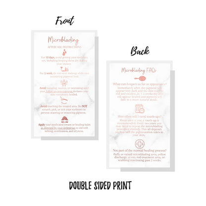 Microblading Aftercare Cards | 50 Pack | 3.5x2" Disposable Care Instructions | Rose Gold Glitter Marble Design