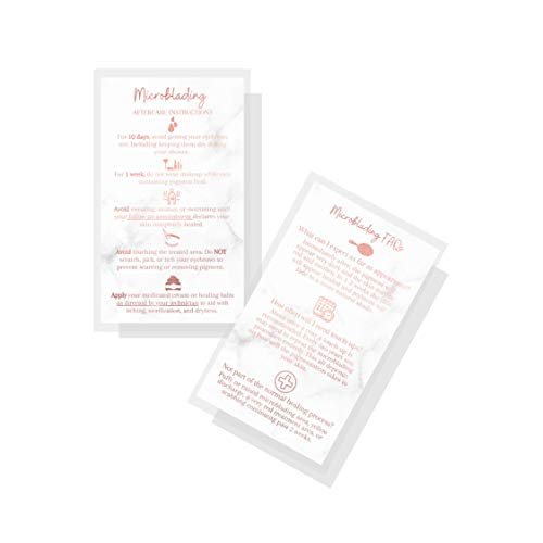Microblading Aftercare Cards | 50 Pack | 3.5x2" Disposable Care Instructions | Rose Gold Glitter Marble Design - görsel 2