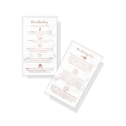 Microblading Aftercare Cards | 50 Pack | 3.5x2" Disposable Care Instructions | Rose Gold Glitter Marble Design