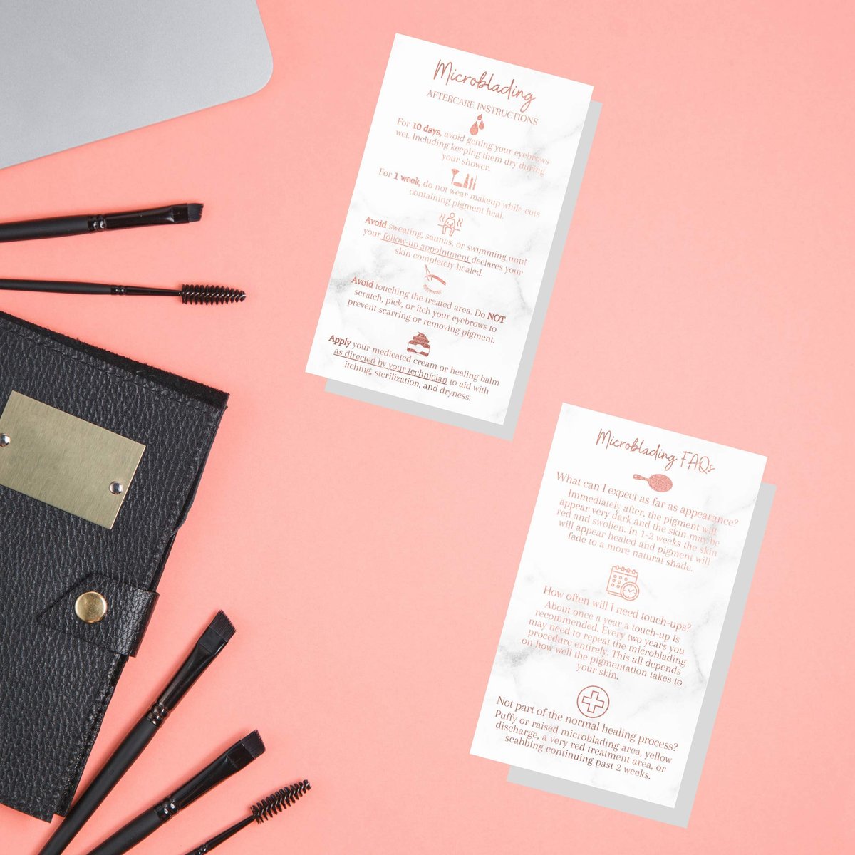 Microblading Aftercare Cards | 50 Pack | 3.5x2" Disposable Care Instructions | Rose Gold Glitter Marble Design - görsel 11