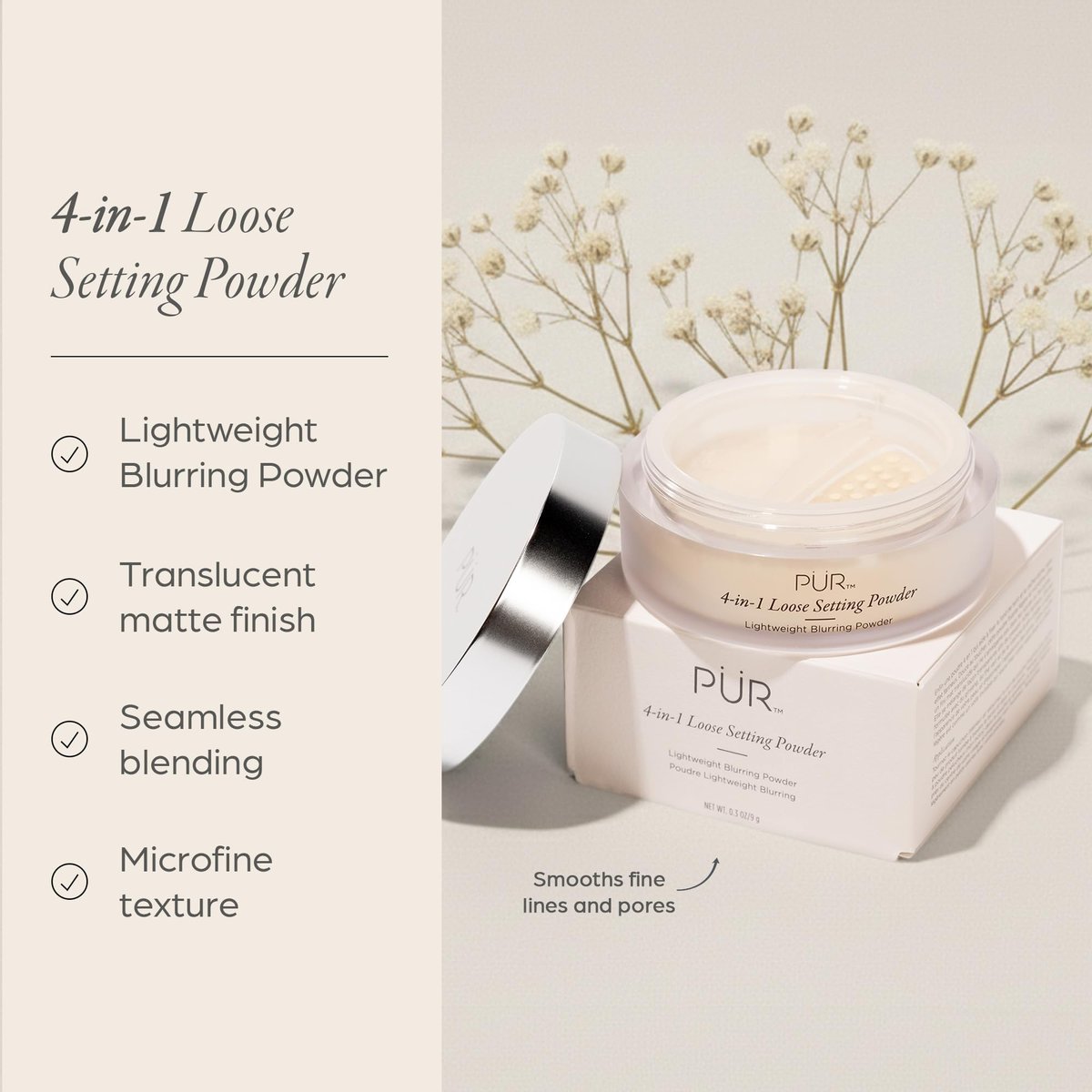 PUR 4-in-1 Loose Setting Powder - Translucent Finishing Powder for Smooth, Lightweight Makeup - Talc-Free, Vegan, Oil Control with Retinol - For Oily, Mature & Sensitive Skin Avelisse