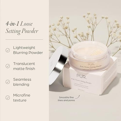 PUR 4-in-1 Loose Setting Powder - Translucent Finishing Powder for Smooth, Lightweight Makeup - Talc-Free, Vegan, Oil Control with Retinol - For Oily, Mature & Sensitive Skin Avelisse