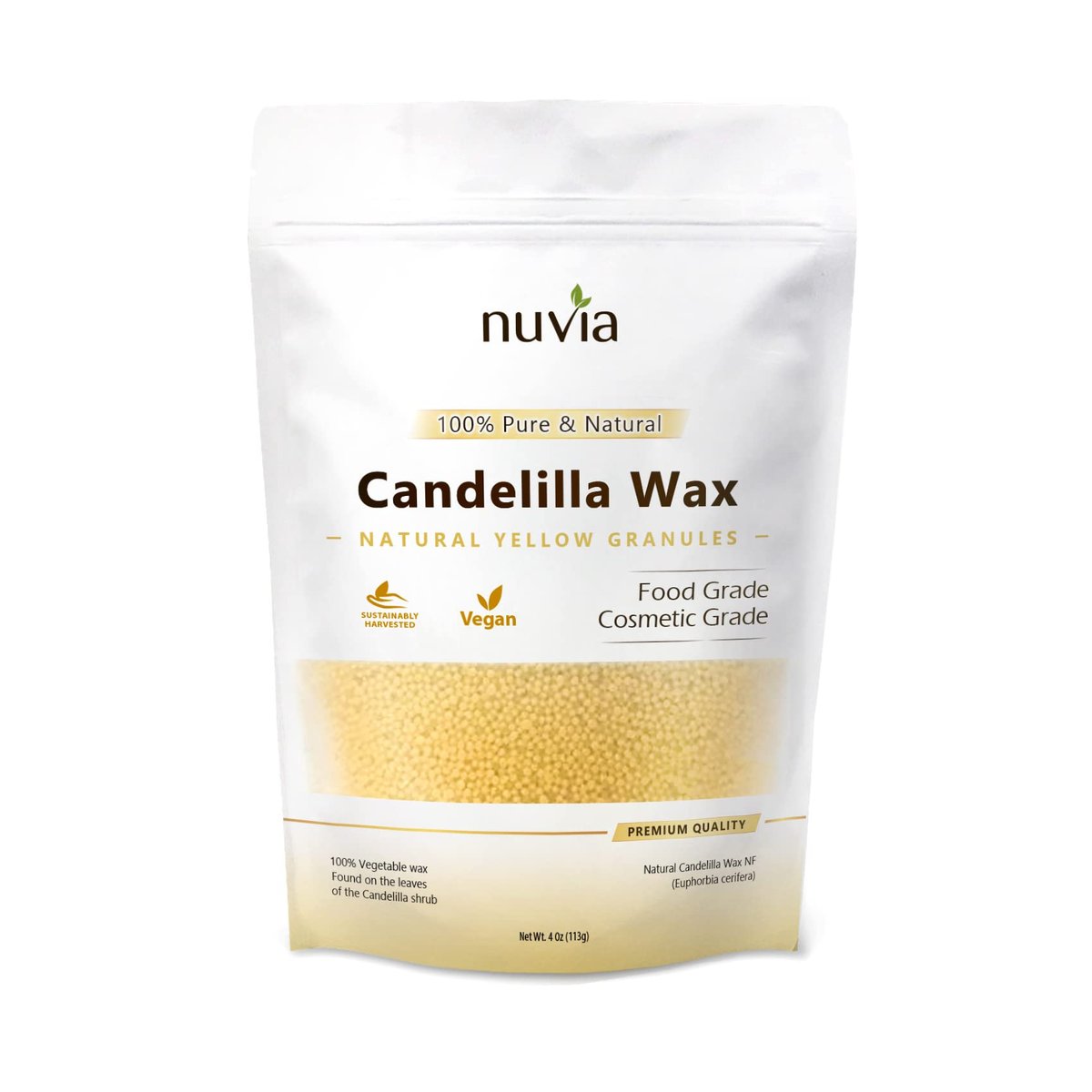100% Pure & Natural Candelilla Wax - Vegan Vegetable Wax, Food & Cosmetic Grade, Granule Form, 4 oz by Nuvia Organics Avelisse