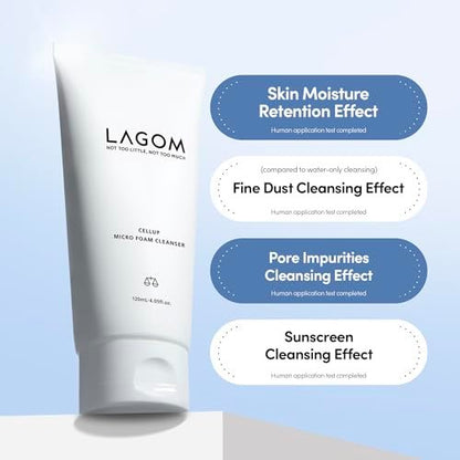 LAGOM Cellup Micro Foam Cleanser – Hydrating Deep Cleansing Face Wash with Dense Micro Bubbles, Korean Makeup Remover, 4.05 Fl Oz Avelisse