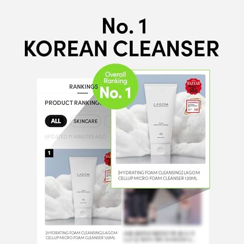 LAGOM Cellup Micro Foam Cleanser – Hydrating Deep Cleansing Face Wash with Dense Micro Bubbles, Korean Makeup Remover, 4.05 Fl Oz Avelisse