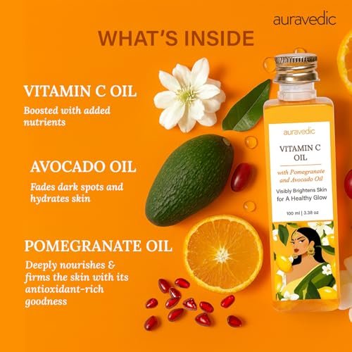 Auravedic Vitamin C Face Oil with Rosehip, Avocado & Vitamin E – Natural Organic Moisturizer for Soft, Smooth Skin, 3.38 Fl Oz - görsel 8