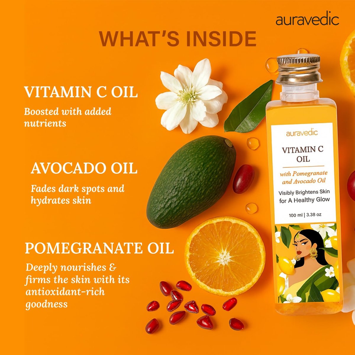 Auravedic Vitamin C Face Oil with Rosehip, Avocado & Vitamin E – Natural Organic Moisturizer for Soft, Smooth Skin, 3.38 Fl Oz - görsel 7
