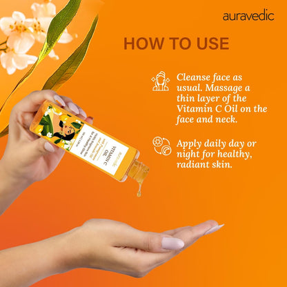 Auravedic Vitamin C Face Oil with Rosehip, Avocado & Vitamin E – Natural Organic Moisturizer for Soft, Smooth Skin, 3.38 Fl Oz