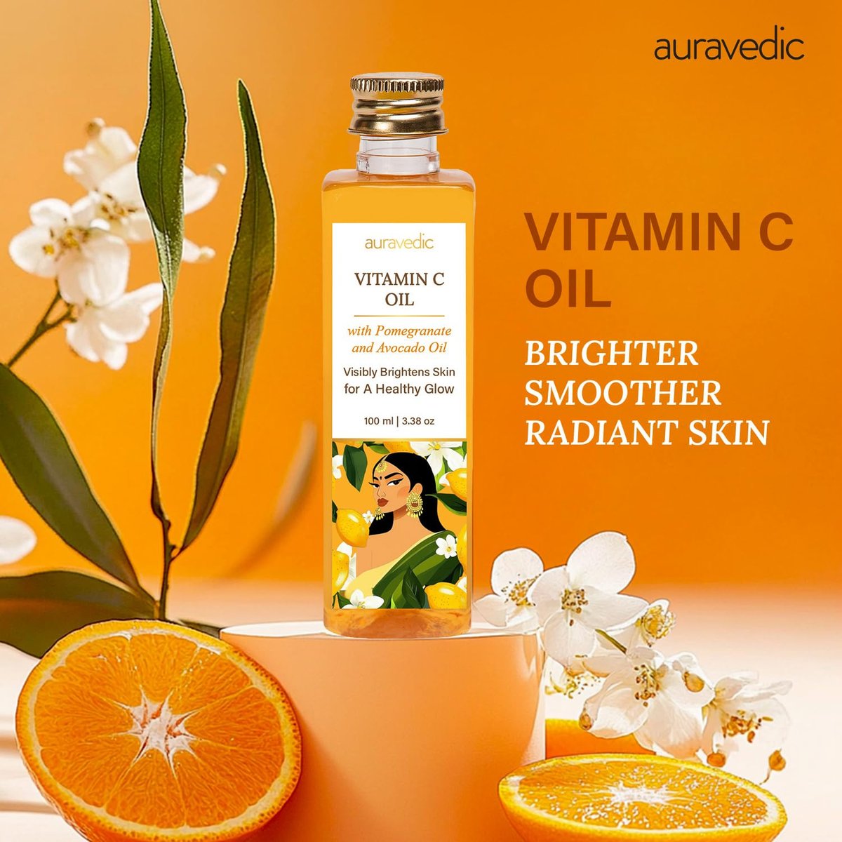 Auravedic Vitamin C Face Oil with Rosehip, Avocado & Vitamin E – Natural Organic Moisturizer for Soft, Smooth Skin, 3.38 Fl Oz - görsel 3