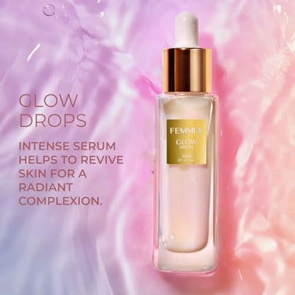 FEMMUE Glow Drops Hydrating Face Serum | Rose Water, Hyaluronic Acid & Ceramides | Korean Skincare for Dry Skin (1.01 oz)