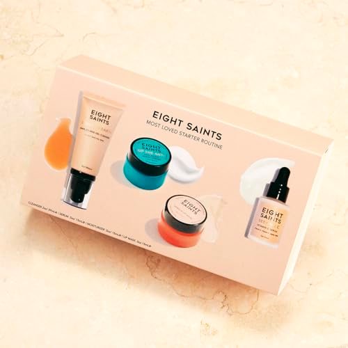 Eight Saints Skincare Most Loved Skincare Set – Face Wash, Vitamin C Serum, Niacinamide Cream, Lip Mask – 4 Piece Gift Set Avelisse