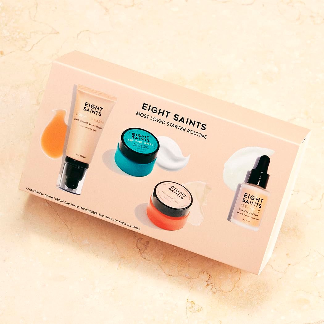 Eight Saints Skincare Most Loved Skincare Set – Face Wash, Vitamin C Serum, Niacinamide Cream, Lip Mask – 4 Piece Gift Set Avelisse