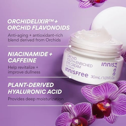 innisfree Orchid Youth-Enriched Eye Cream - Korean Firming Eye Treatment for Smoothing Fine Lines, 1 Fl Oz Avelisse