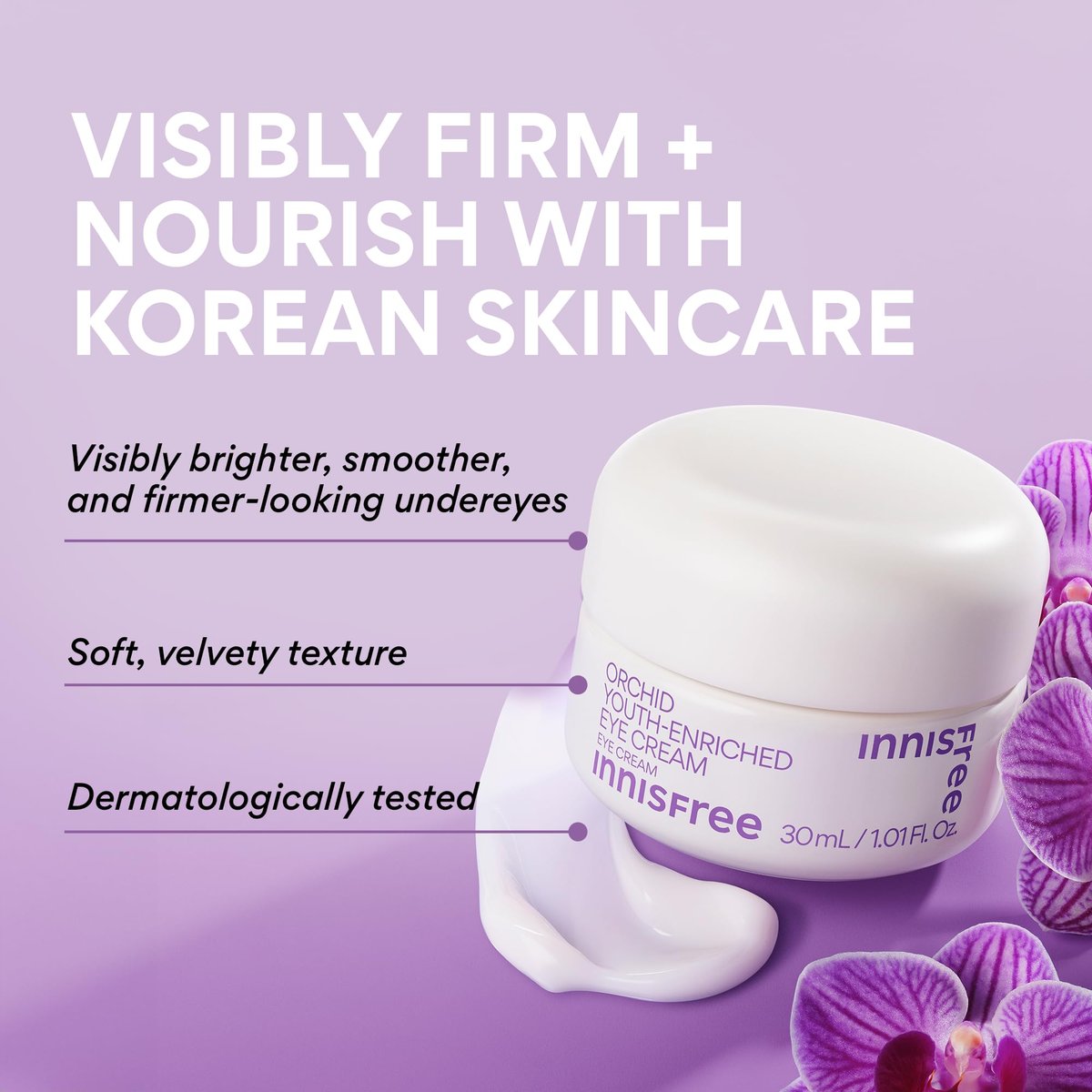 innisfree Orchid Youth-Enriched Eye Cream - Korean Firming Eye Treatment for Smoothing Fine Lines, 1 Fl Oz Avelisse