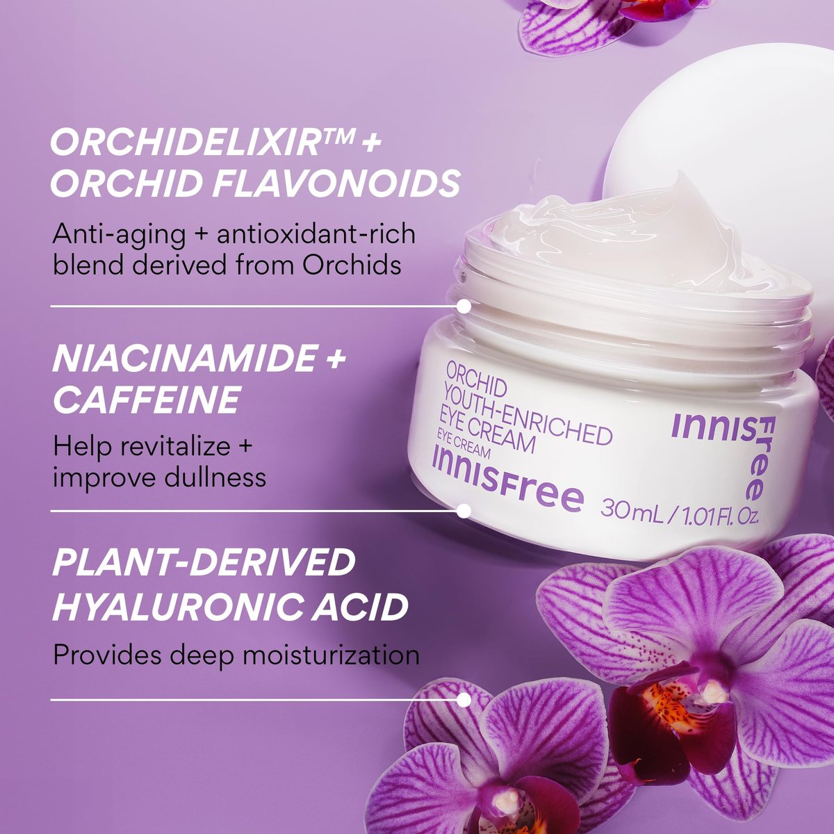 innisfree Orchid Youth-Enriched Eye Cream - Korean Firming Eye Treatment for Smoothing Fine Lines, 1 Fl Oz Avelisse