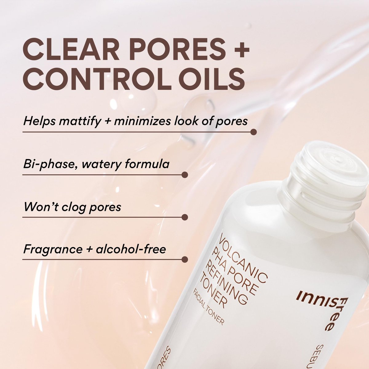 innisfree Volcanic PHA Toner – Korean Exfoliating Face Treatment with AHA & BHA, Refines Texture & Controls Oil (5.07 Fl Oz) Avelisse