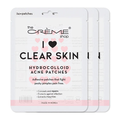 The Crème Shop Heart Shape Clear Skin Hydrocolloid Dark Spot Acne Patches - Infused with Salicylic Acid + Witch Hazel, 72 Patches (3 Sizes)