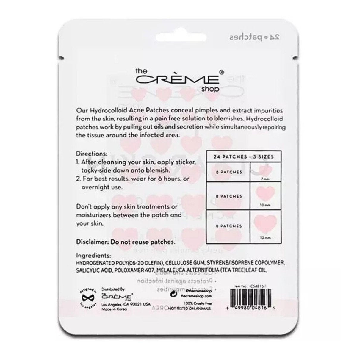 The Crème Shop Heart Shape Clear Skin Hydrocolloid Dark Spot Acne Patches - Infused with Salicylic Acid + Witch Hazel, 72 Patches (3 Sizes) - görsel 8