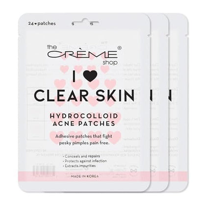 The Crème Shop Heart Shape Clear Skin Hydrocolloid Dark Spot Acne Patches - Infused with Salicylic Acid + Witch Hazel, 72 Patches (3 Sizes)
