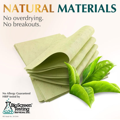 Natural Green Tea Oil Blotting Sheets for Face - 25% Larger - 3 Pack/300 Sheets - Makeup Friendly Oil Absorbing Papers with Easy Dispensing