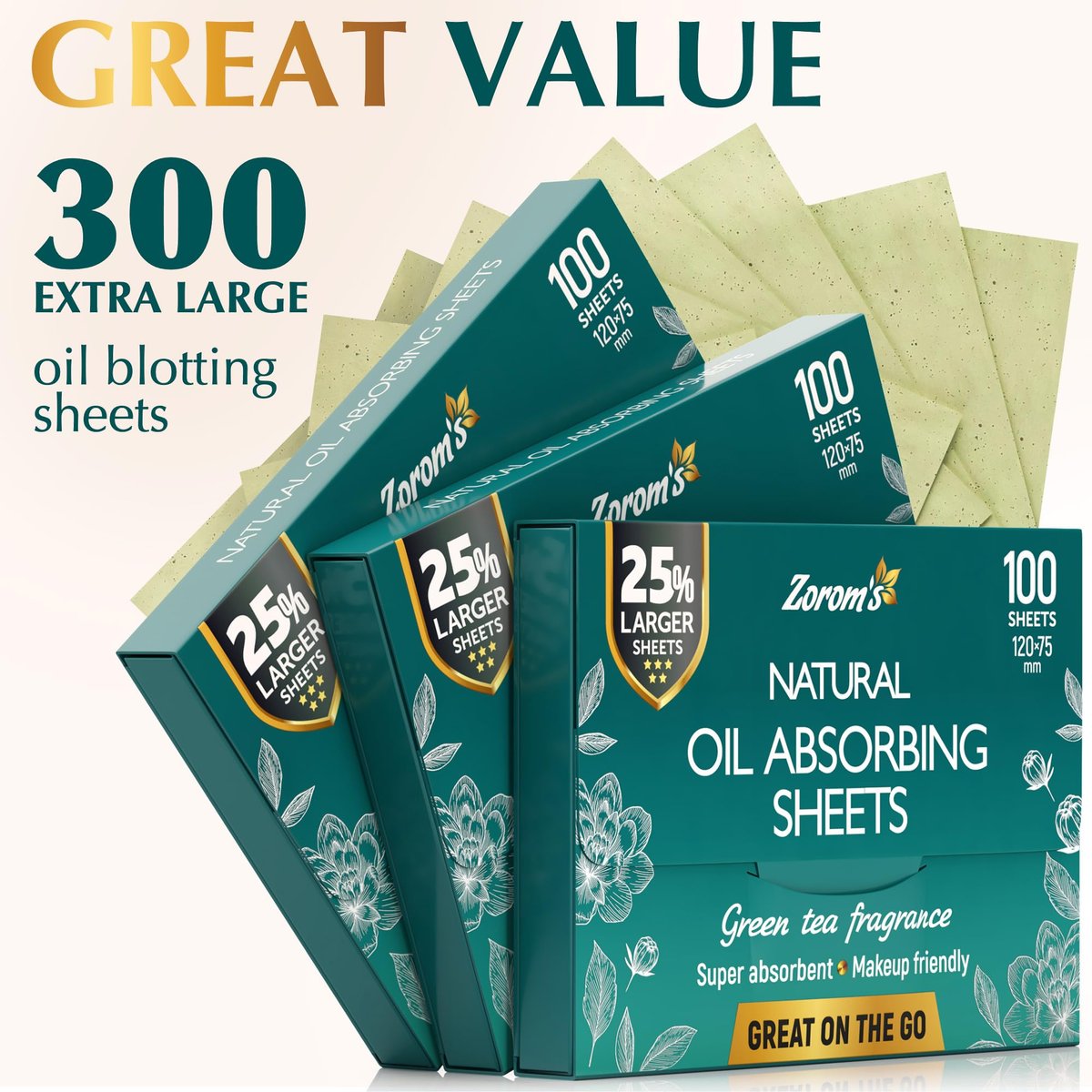 Natural Green Tea Oil Blotting Sheets for Face - 25% Larger - 3 Pack/300 Sheets - Makeup Friendly Oil Absorbing Papers with Easy Dispensing - görsel 17