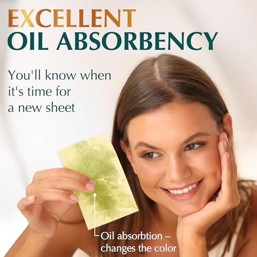Natural Green Tea Oil Blotting Sheets for Face - 25% Larger - 3 Pack/300 Sheets - Makeup Friendly Oil Absorbing Papers with Easy Dispensing - görsel 10
