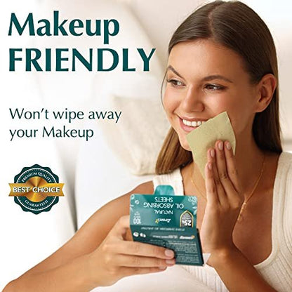 Natural Green Tea Oil Blotting Sheets for Face - 25% Larger - 3 Pack/300 Sheets - Makeup Friendly Oil Absorbing Papers with Easy Dispensing