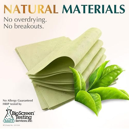 Natural Green Tea Oil Blotting Sheets for Face - 25% Larger - 3 Pack/300 Sheets - Makeup Friendly Oil Absorbing Papers with Easy Dispensing