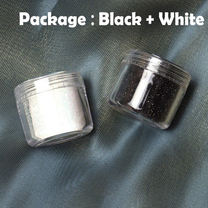 Allstarry 2 Colors Nail Glitter Dust – White & Black Sand Powder for Shining Sugar Effect, Festival DIY Nail Art Decoration