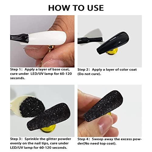 Allstarry 2 Colors Nail Glitter Dust – White & Black Sand Powder for Shining Sugar Effect, Festival DIY Nail Art Decoration - görsel 12
