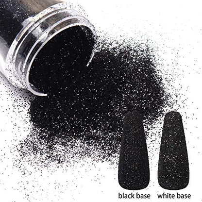 Allstarry 2 Colors Nail Glitter Dust – White & Black Sand Powder for Shining Sugar Effect, Festival DIY Nail Art Decoration