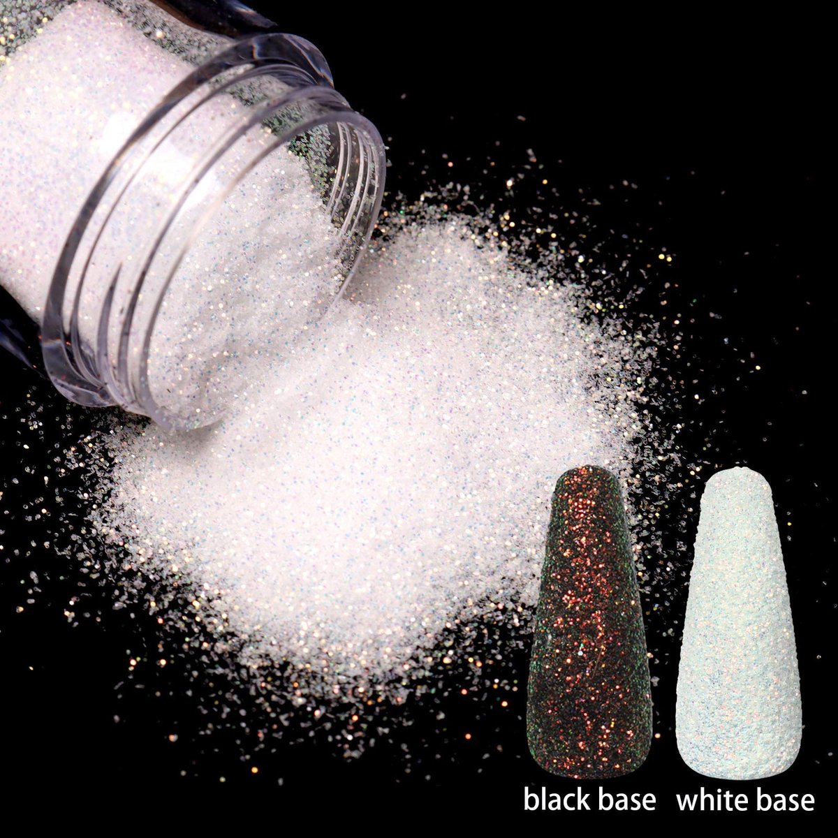 Allstarry 2 Colors Nail Glitter Dust – White & Black Sand Powder for Shining Sugar Effect, Festival DIY Nail Art Decoration - görsel 5