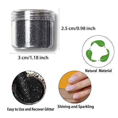 Allstarry 2 Colors Nail Glitter Dust – White & Black Sand Powder for Shining Sugar Effect, Festival DIY Nail Art Decoration - görsel 4