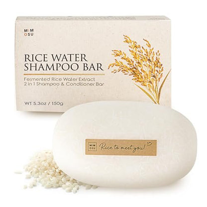 mimosu Hair Growth Shampoo Bar - Fermented Rice Water 2-in-1 Shampoo & Conditioner, Unscented, pH Balanced, Solid Bar for Oily Hair, Korean Hair Care