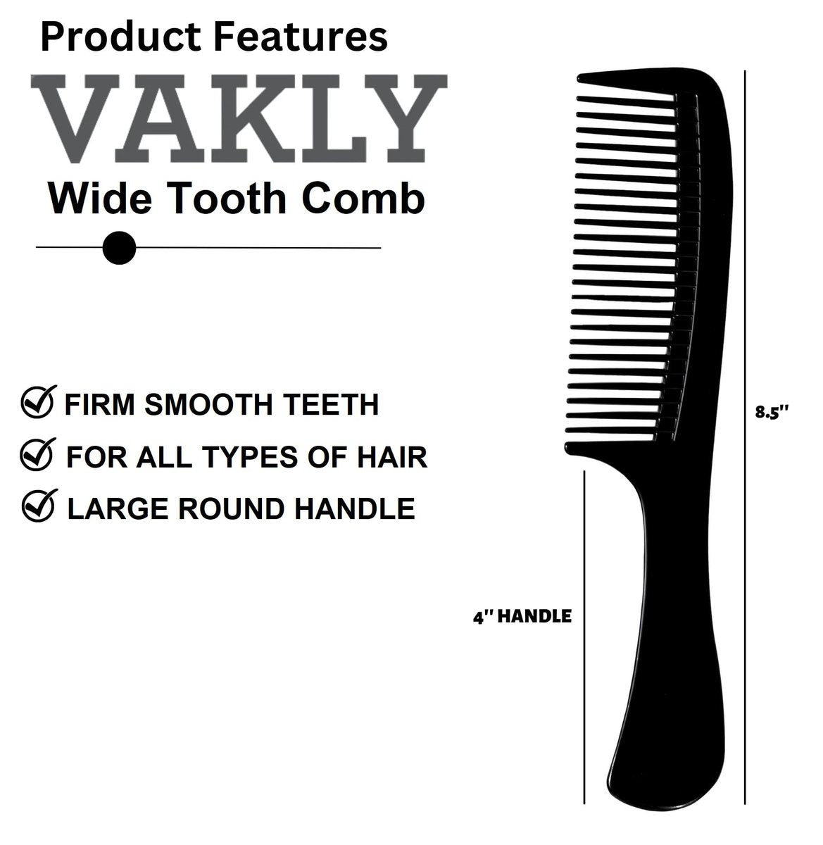 Vakly Wide Tooth Comb 8.5 in (3 Pack) – Large Detangling Paddle Comb with Round Handle for Wet or Dry Hair, Thick, Curly, Wavy & Long Hair - görsel 3