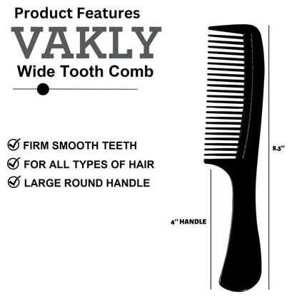 Vakly Wide Tooth Comb 8.5 in (3 Pack) – Large Detangling Paddle Comb with Round Handle for Wet or Dry Hair, Thick, Curly, Wavy & Long Hair