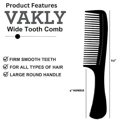 Vakly Wide Tooth Comb 8.5 in (3 Pack) – Large Detangling Paddle Comb with Round Handle for Wet or Dry Hair, Thick, Curly, Wavy & Long Hair