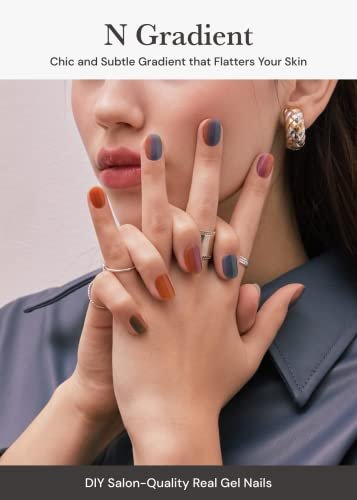 ohora Semi Cured Gel Nail Strips - N Gradient Blue Ombre, 34-Piece Set, Salon-Quality Long-Lasting UV/LED Gel Nails, Easy DIY Application & Removal Avelisse