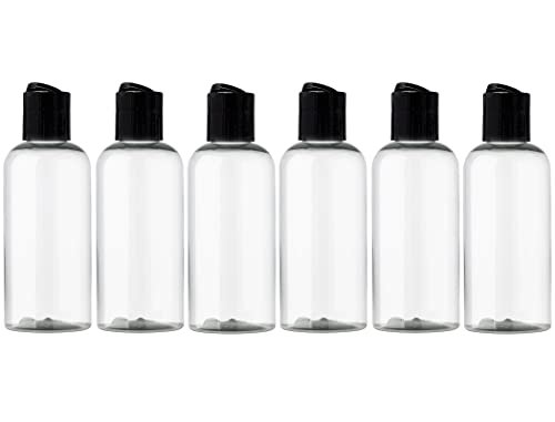 ljdeals 4 oz Clear Plastic Empty Bottles with Black Disc Top Caps – 6 Pack, BPA-Free, Made in USA Avelisse